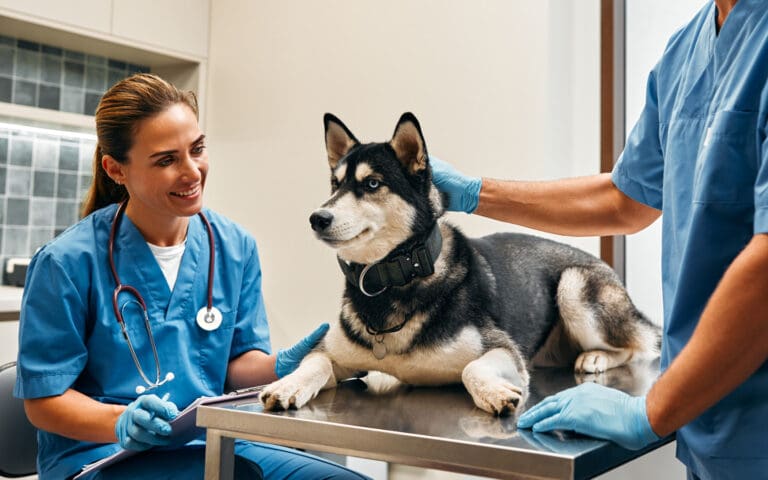 Husky at the vet