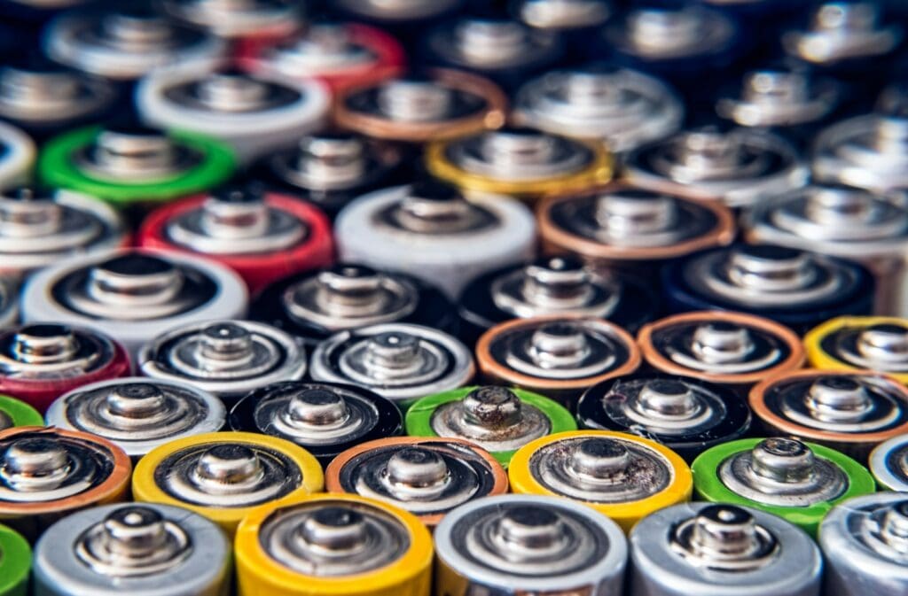 brown green and blue round batteries